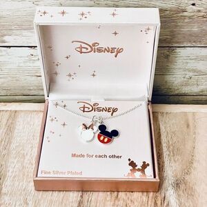 NWT Disney Mickey & Minnie Mouse Fine Silver Pleated Made for each other Necklac